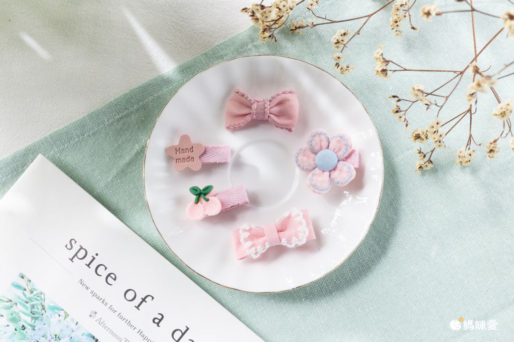 超萌不傷髮布藝髮夾(5入組)-女孩-咖啡色