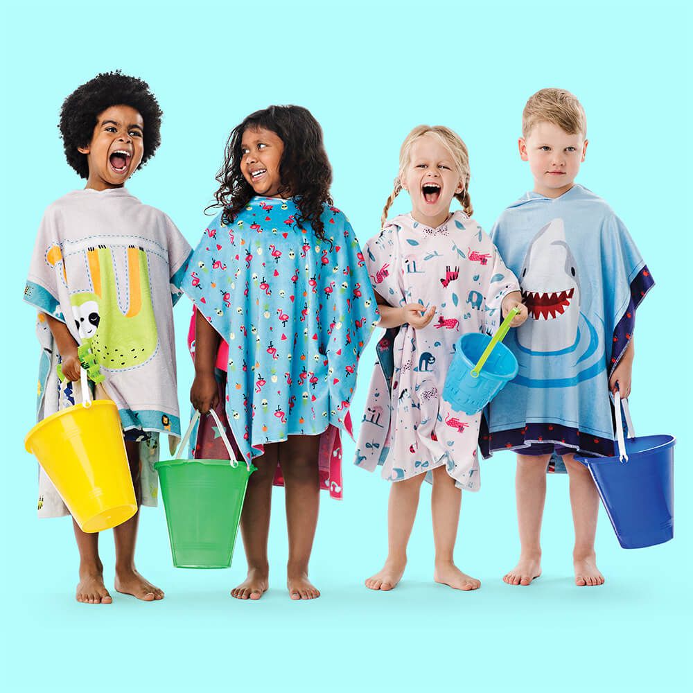 加拿大 flapjackkids - 雙面防曬連帽罩衫/浴巾-鯊魚/航海