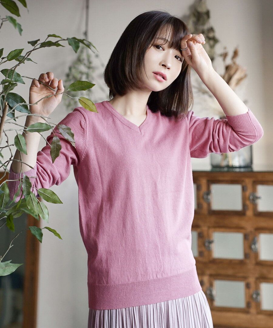 日本 zootie - 定番款純棉V領針織上衣-深綠