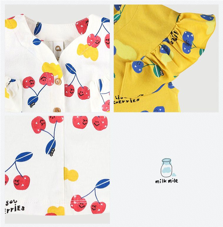 韓國 milk mile - 荷葉袖櫻桃洋裝-象牙白