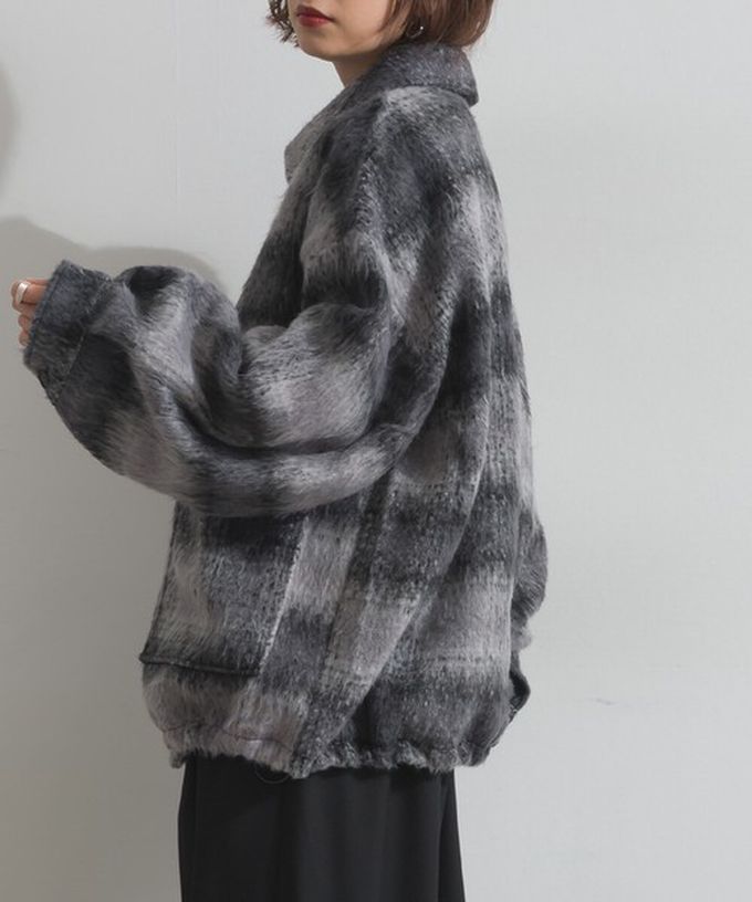 日本 ELENCARE DUE - 毛海感寬版雙拉鏈大口袋保暖外套-淺灰