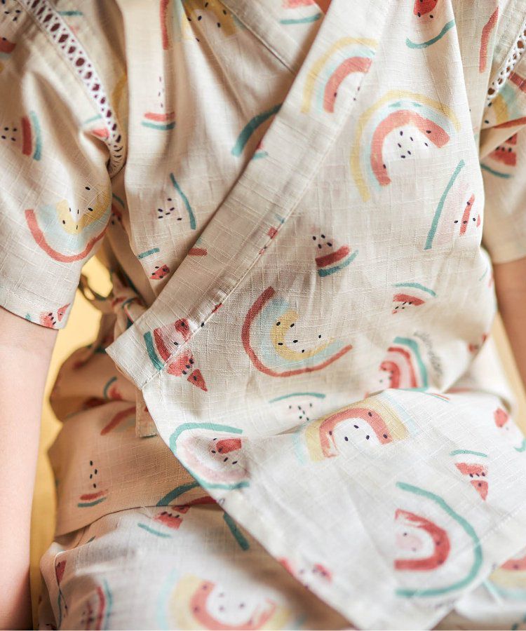 日本 apres les cours - 季節限量！清新可愛二件式甚平-彩虹西瓜-米白