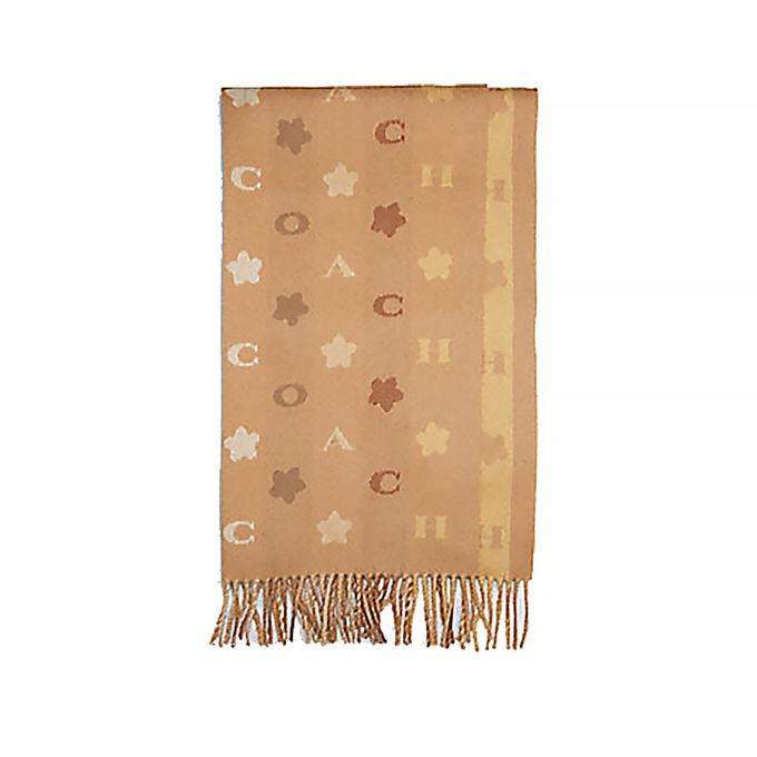 COACH - 印花雙面圍巾 (卡其粉相間星星)