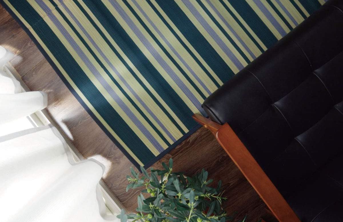 日本池彥 - 藺草編抗菌除臭濕度調節 地毯/地墊-撞色線條-深綠色系 (176x176cm)