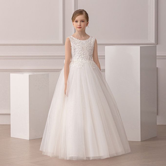 love, charlotte - 歐美系柔美精緻繡花珠片紗裙無袖長禮服 - 白色