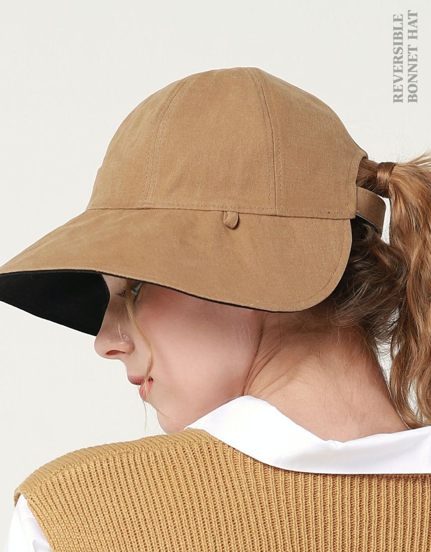 韓國 CHAMELEON - 雙面牛仔布料遮陽帽-黑/棕