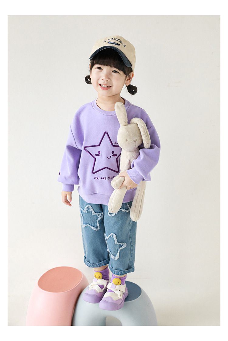 針織刺繡圓領長袖上衣-星星-米白色