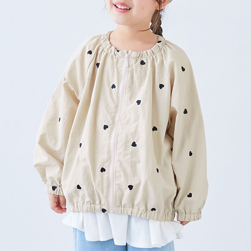 甜美愛心刺繡防潑水無領外套-象牙