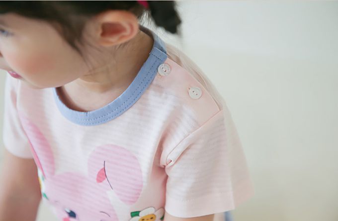 正韓 Puco - 超優質嬰幼兒/兒童短袖100% 有機棉家居服/睡衣-兔子花花