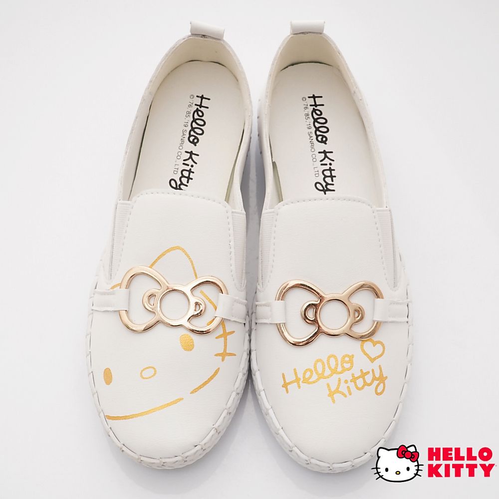 HELLO KITTY - 凱蒂貓皮質不對稱休閒鞋款(大童款)-白