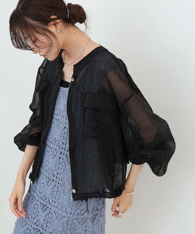 日本 Bab - 優美透膚精緻感抽繩薄外套-卡其棕