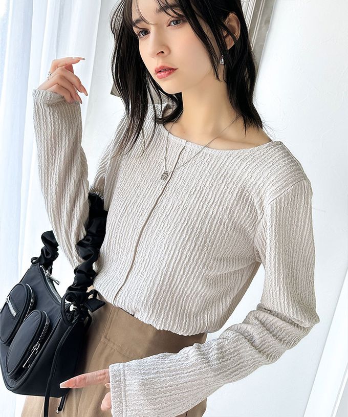 日本 Classical Elf - 前後2way微光澤紋理長袖上衣-藍