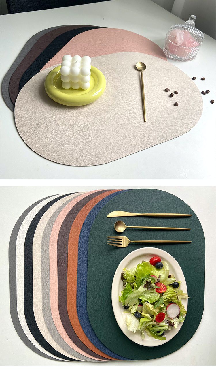 仿皮革橢圓形餐墊-雙色款-橘棕X黑 (43.5cm*30cm)