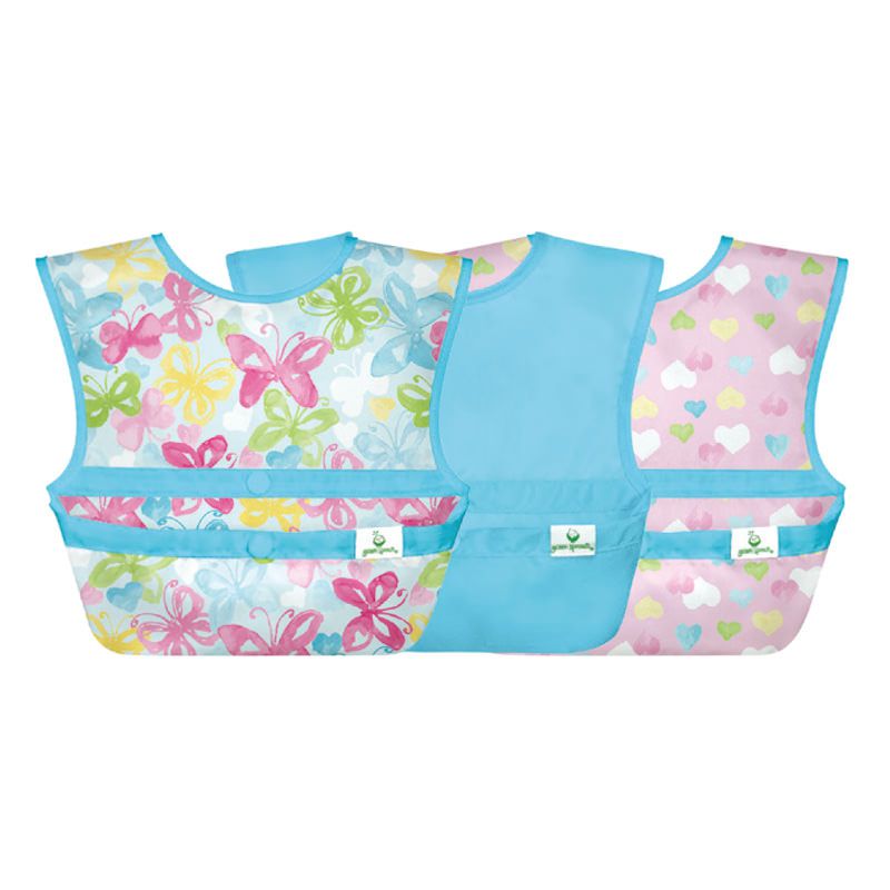 美國 green sprouts - 小綠芽魔鬼氈雙面防水/防食物掉落圍兜三入組-愛心蝴蝶