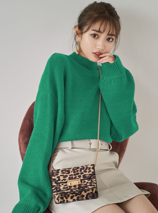 日本 GRL - 微立領顯瘦落肩針織毛衣-象牙杏 (F)