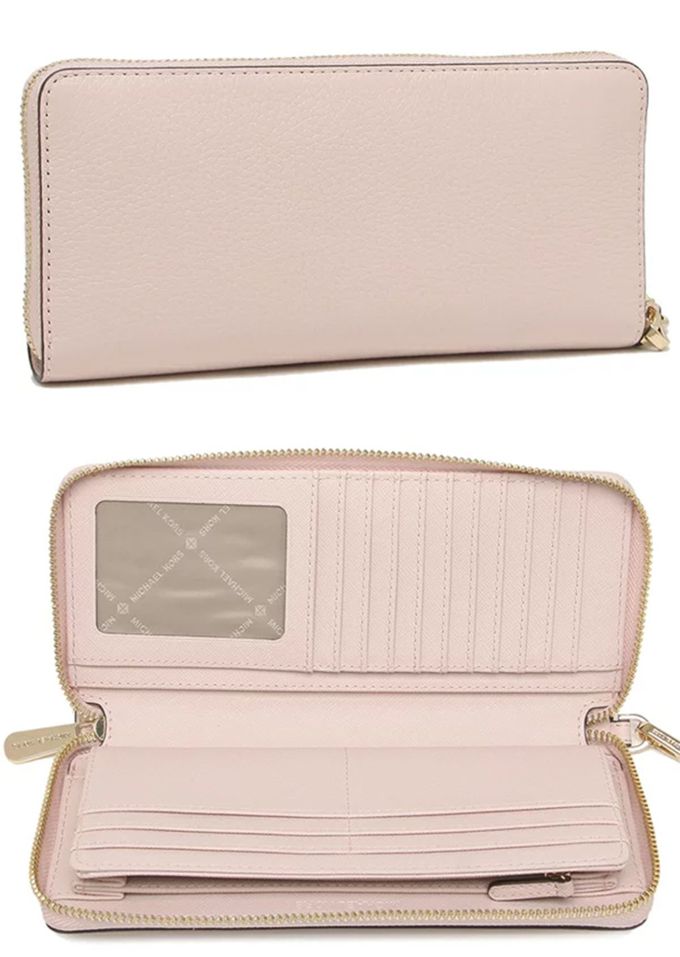 MICHAEL KORS - 鵝卵石紋皮革拉鍊長夾 (淺粉)