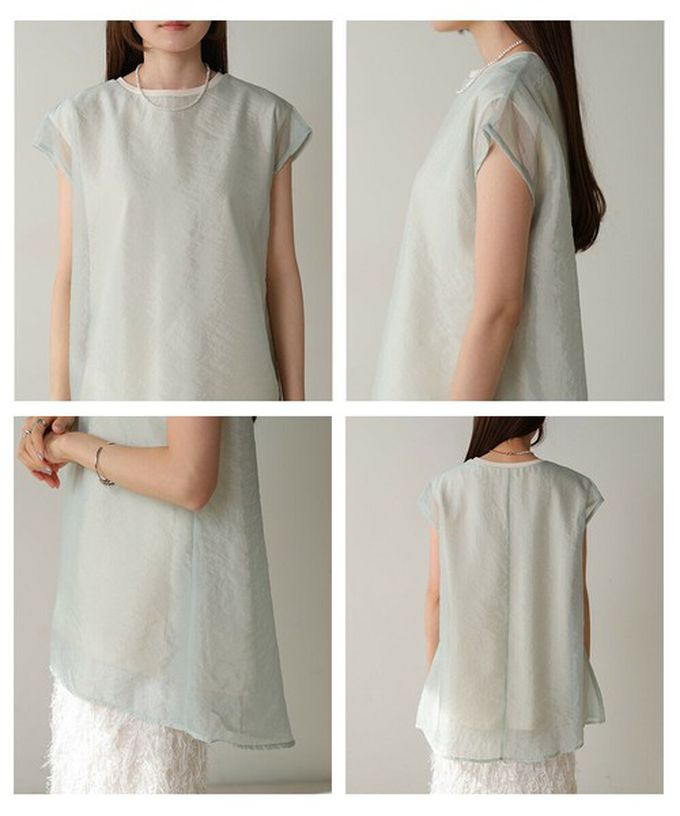 日本 Bab - [推薦]薄紗層次法式袖上衣-灰棕