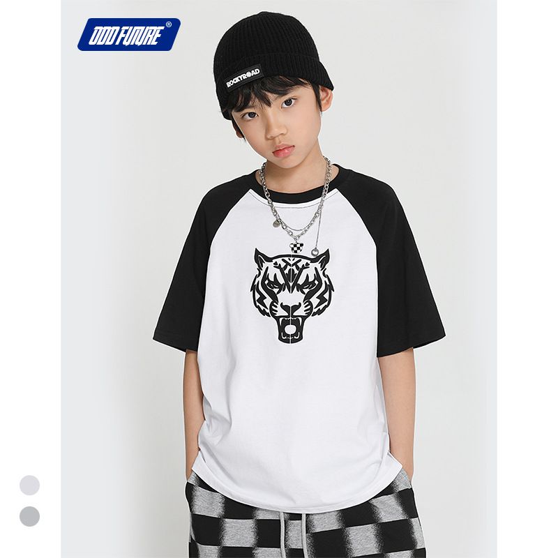 純棉基礎款短袖上衣-虎頭款-灰+黑色