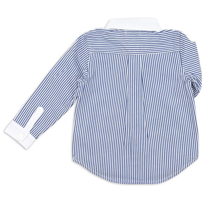 akachan honpo - 長袖襯衫-直條紋 附針織領帶-深藍色