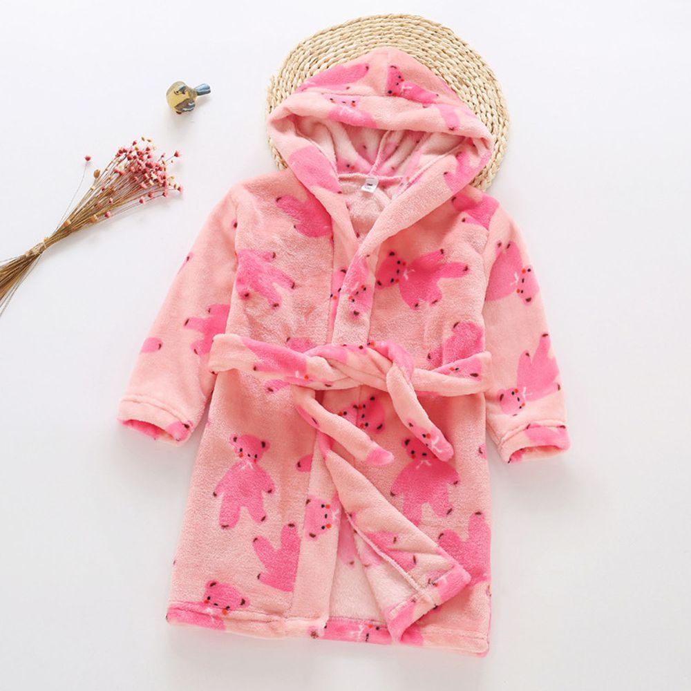 超柔軟珊瑚絨浴袍睡衣-粉色泰迪