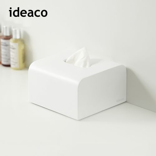 日本IDEACO - 方形圓角磚磨砂餐巾紙盒-白(磨石款)