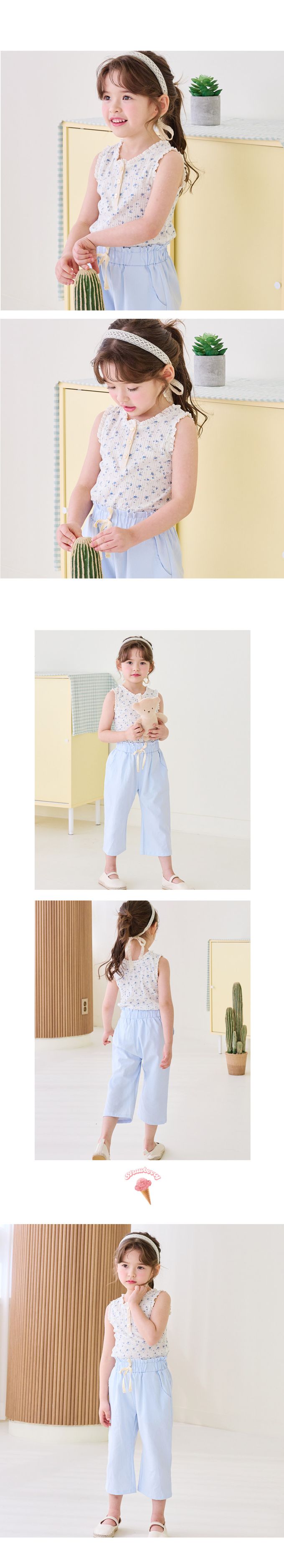 韓國 Bebezoo - 滿版小花無袖背心上衣-藍花