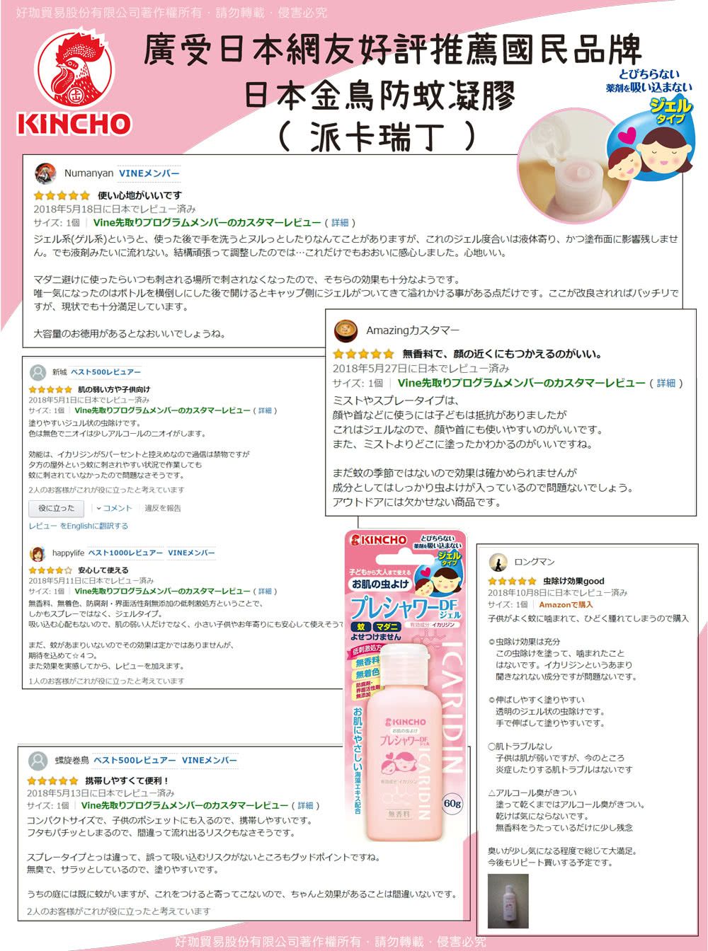 KINCHO 日本金鳥 - 派卡瑞丁防蚊凝膠/防護六小時/孕婦幼童皆適合/世衛歐盟推薦防蚊首選-超值2入組-60ml*2