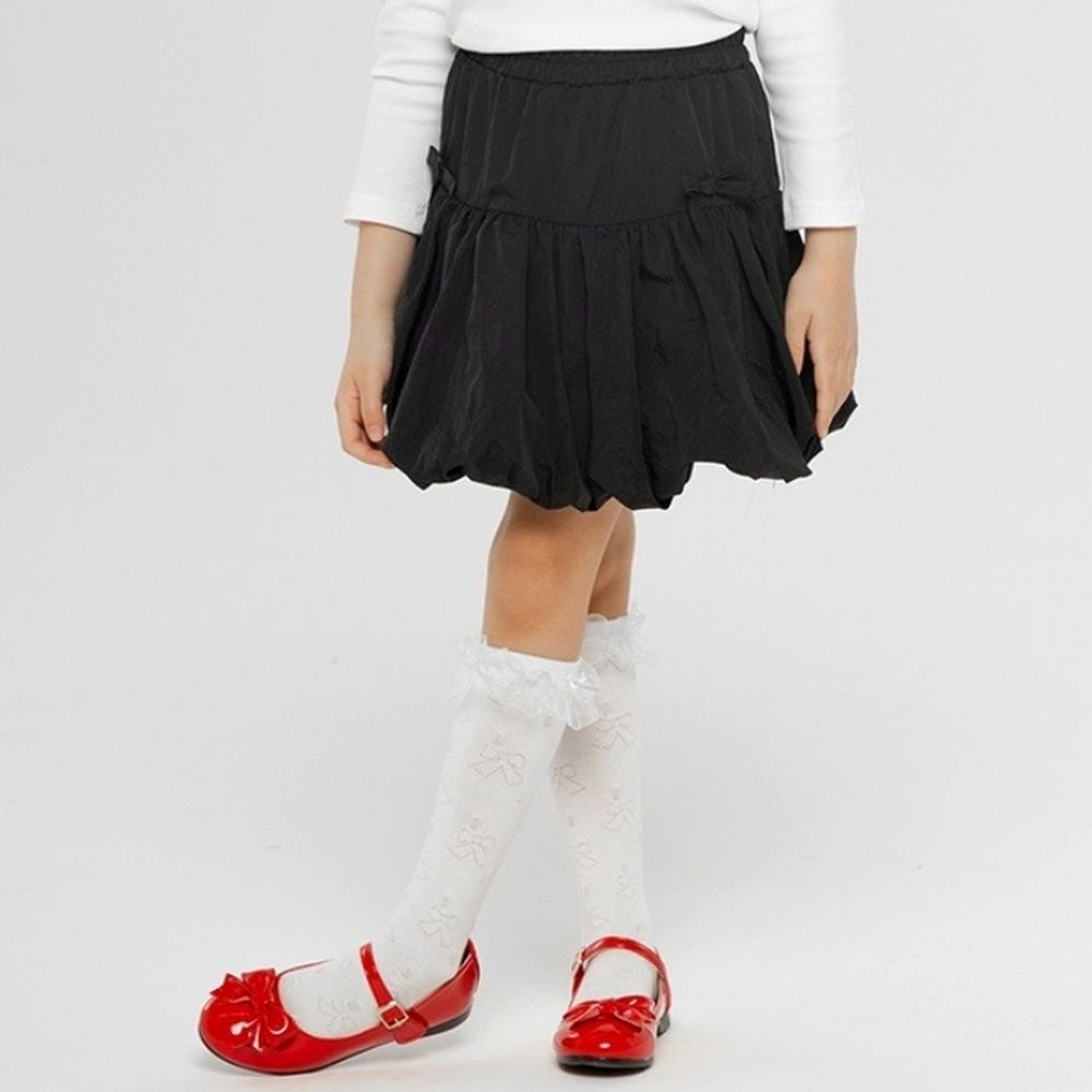 鬆緊腰空氣感蓬蓬裙-黑