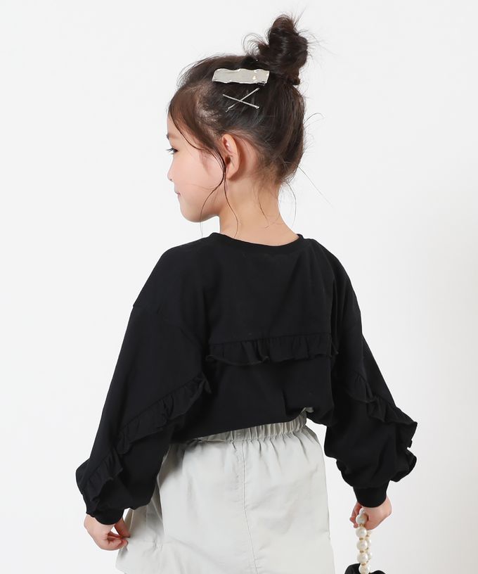 日本 devirock - 可愛背後荷葉邊長袖上衣-淺奶茶