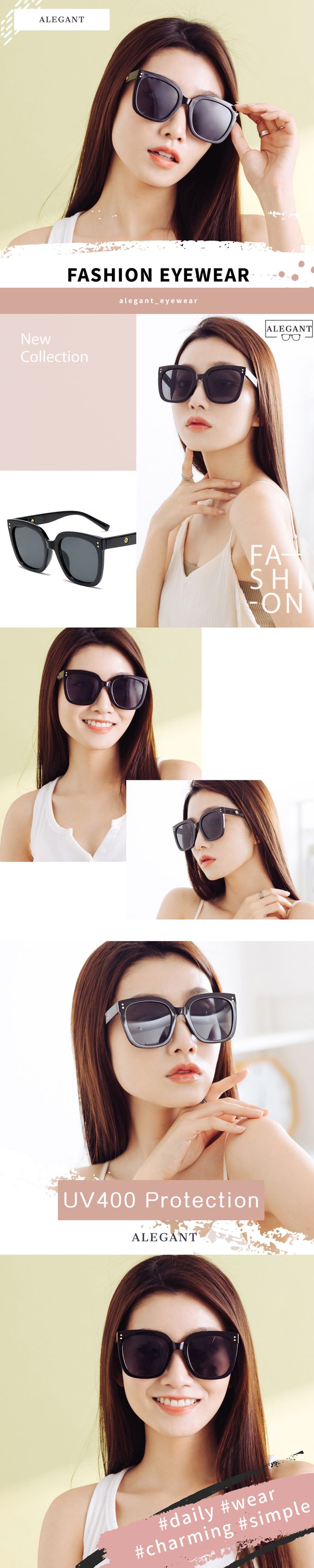 ALEGANT - 時髦復古沙龍黑貓眼大方框墨鏡│UV400太陽眼鏡