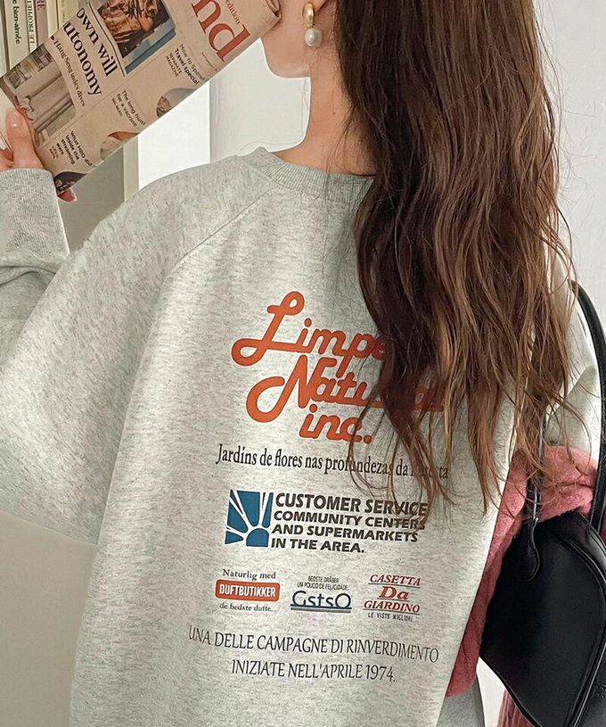 日本 Classical Elf - Java 背後美式logo裏起毛長袖上衣-炭灰