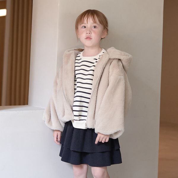 日本 Lycee mine - 泰迪熊蓬鬆感連帽外套-卡其米