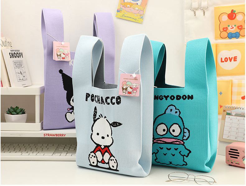 卡通便利針織手提袋-卡通人物庫洛米-紫色 (23x2x43cm)