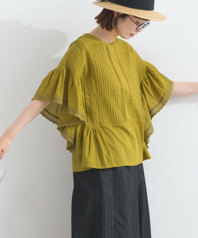 日本 Lupilien - 100%印度棉 細緻緹花大寬袖上衣-米杏