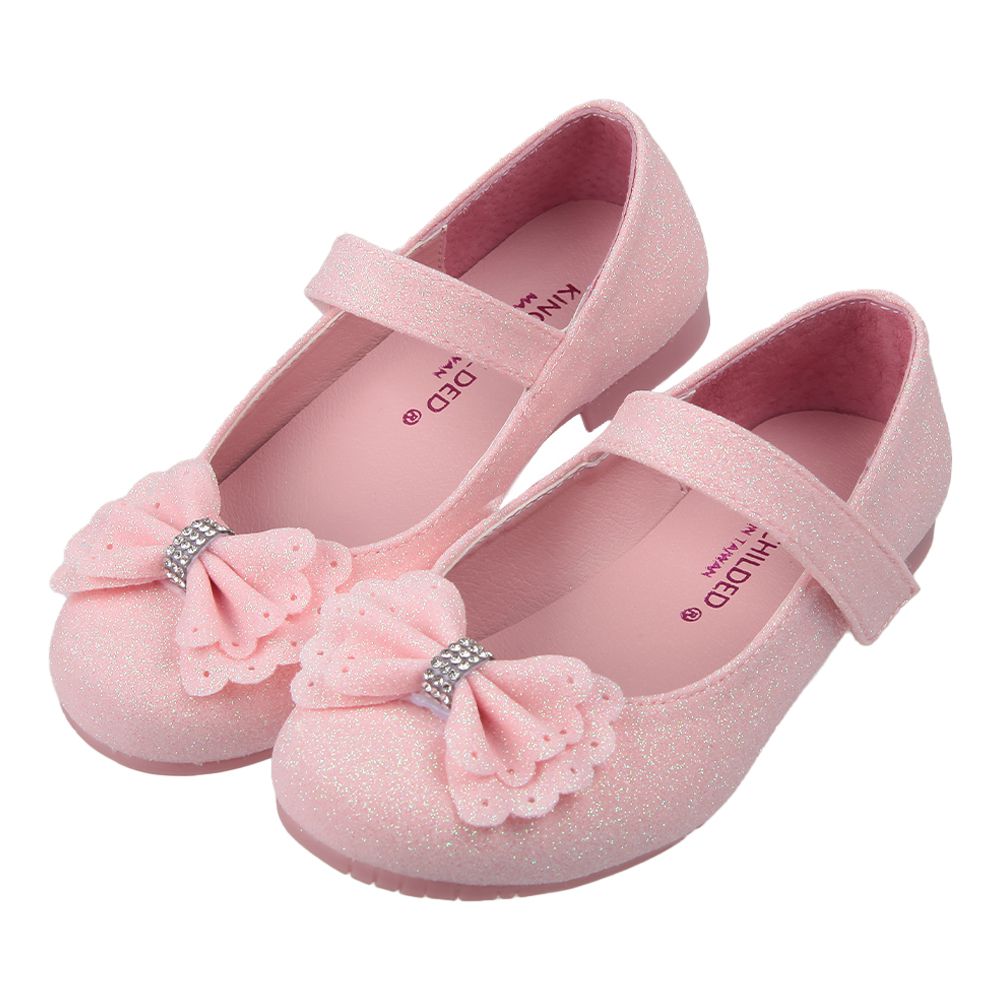 閃閃粉亮蝴蝶結鑽飾粉色公主鞋-粉色