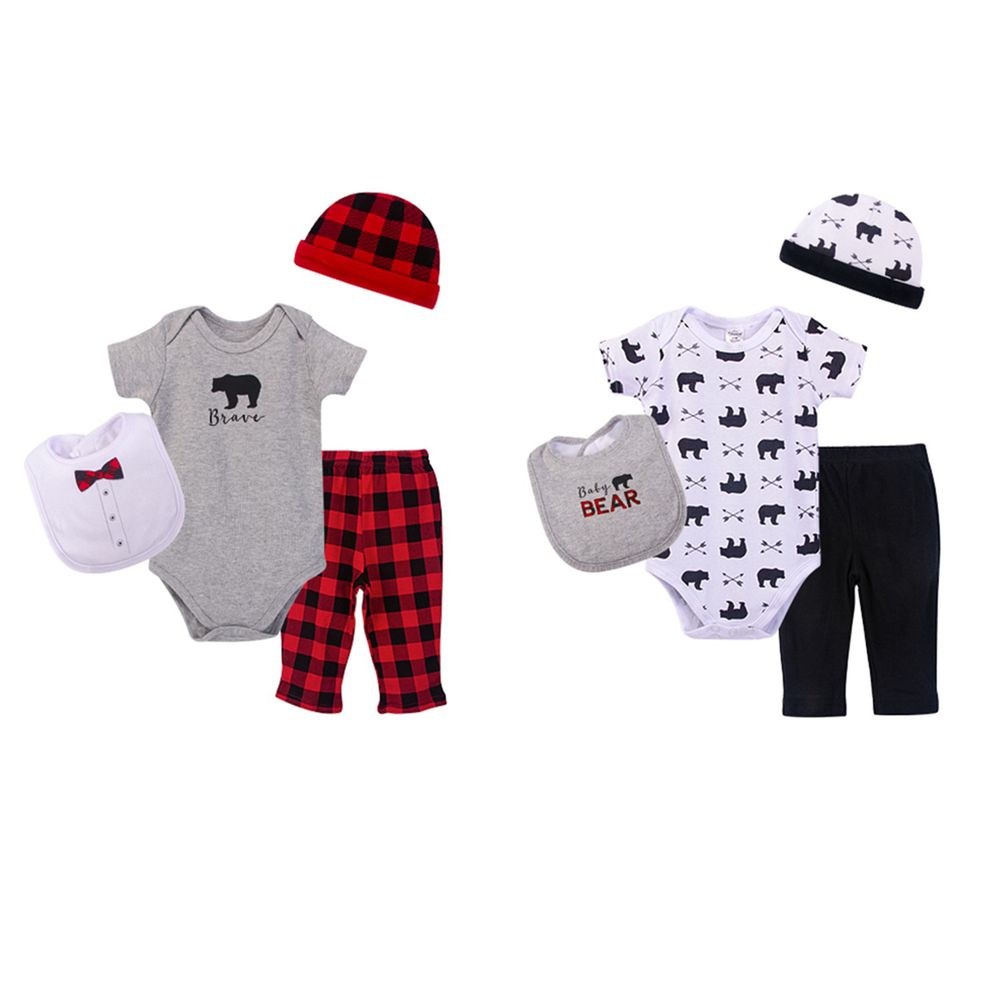 美國 Luvable Friends - 嬰幼兒包屁衣與長褲最佳送禮8入禮盒組-紅色棕熊 (0-6M)