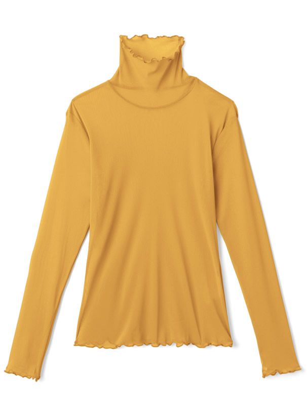 日本 GRL - 聯名款 透膚捲邊長袖內搭/上衣-開心果綠