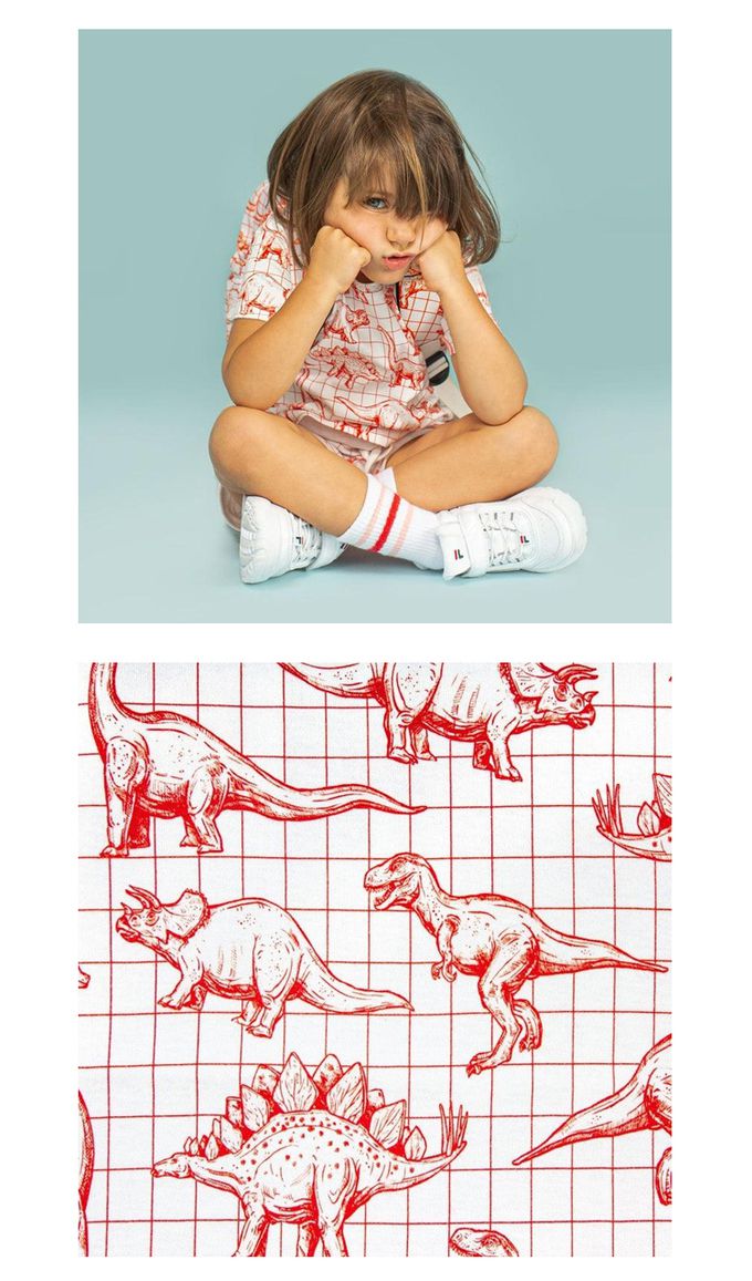 英國 SLEEP NO MORE - 100% 有機棉兒童短袖上衣-侏儸紀公園/白底紅色恐龍塗鴉 (1.5-2 Y)