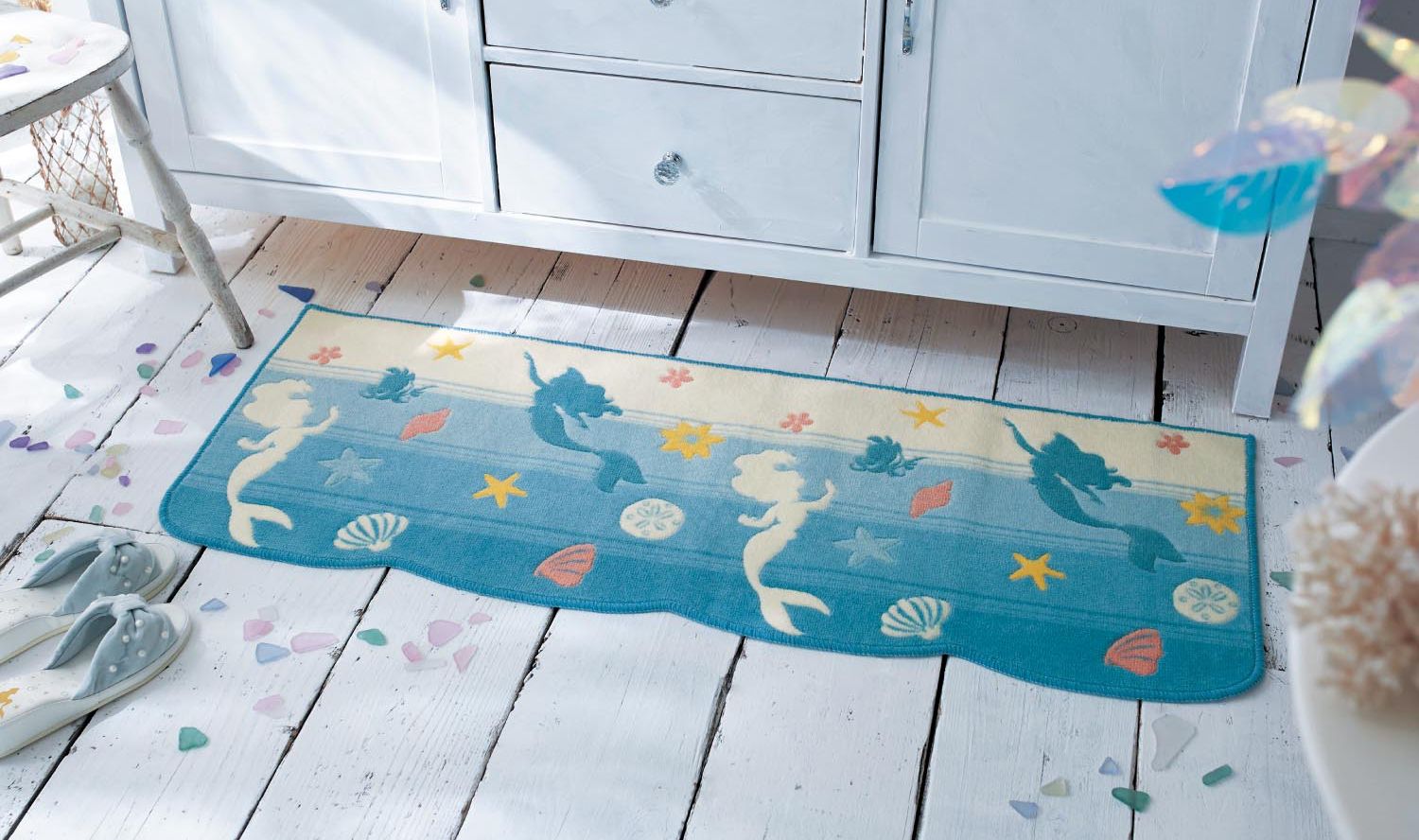 日本千趣會 - mini labo 去泥污腳踏墊-法蘭西花朵-藍綠