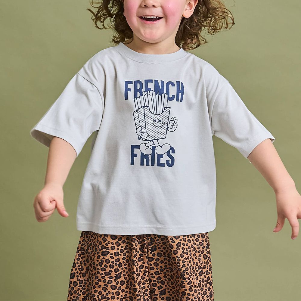 防污速乾簡約印花短袖上衣-薯條-深藍