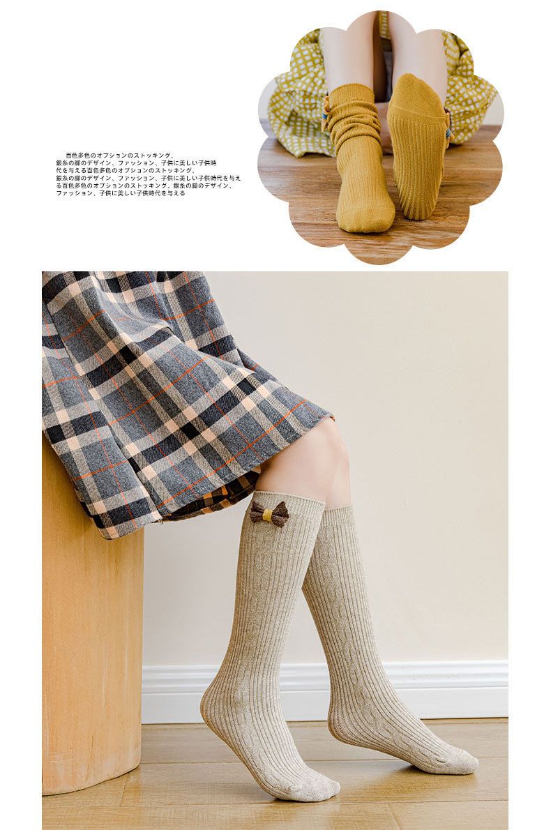 兒童麻花蝴蝶結中筒襪-灰色 (ONE SIZE (建議腳長16-21cm))