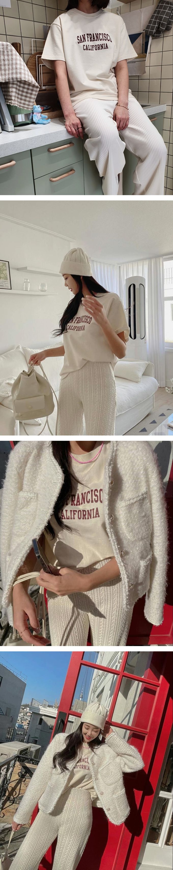 韓國女裝連線 - 美式休閒風格純棉短袖上衣-米 (FREE)