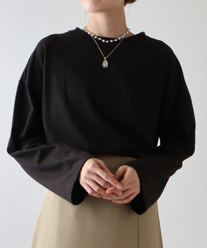 日本 BLUE EAST - 百搭落肩休閒長袖上衣-條紋-軍綠