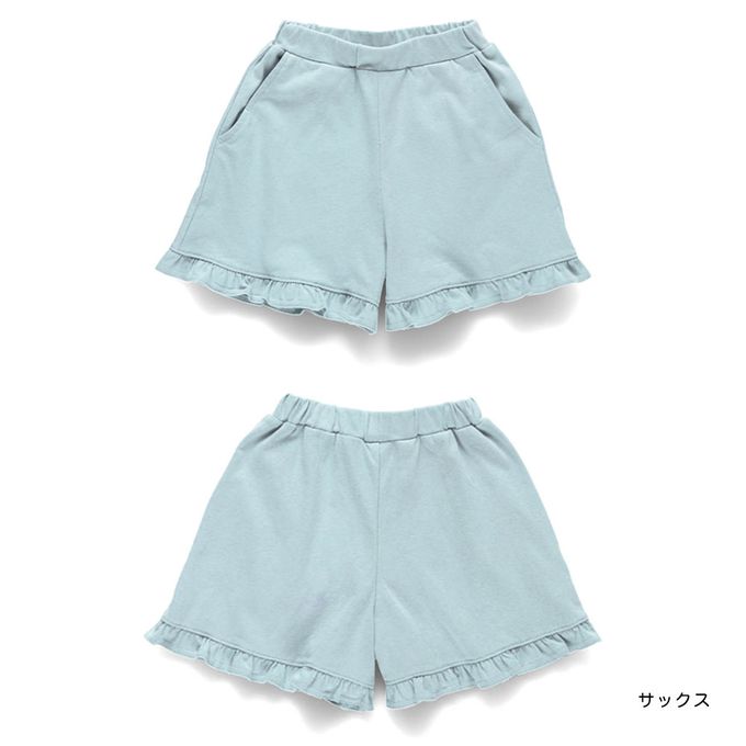 日本 BRANSHES - 純棉荷葉邊女孩印花短褲-滿版小花-灰黑