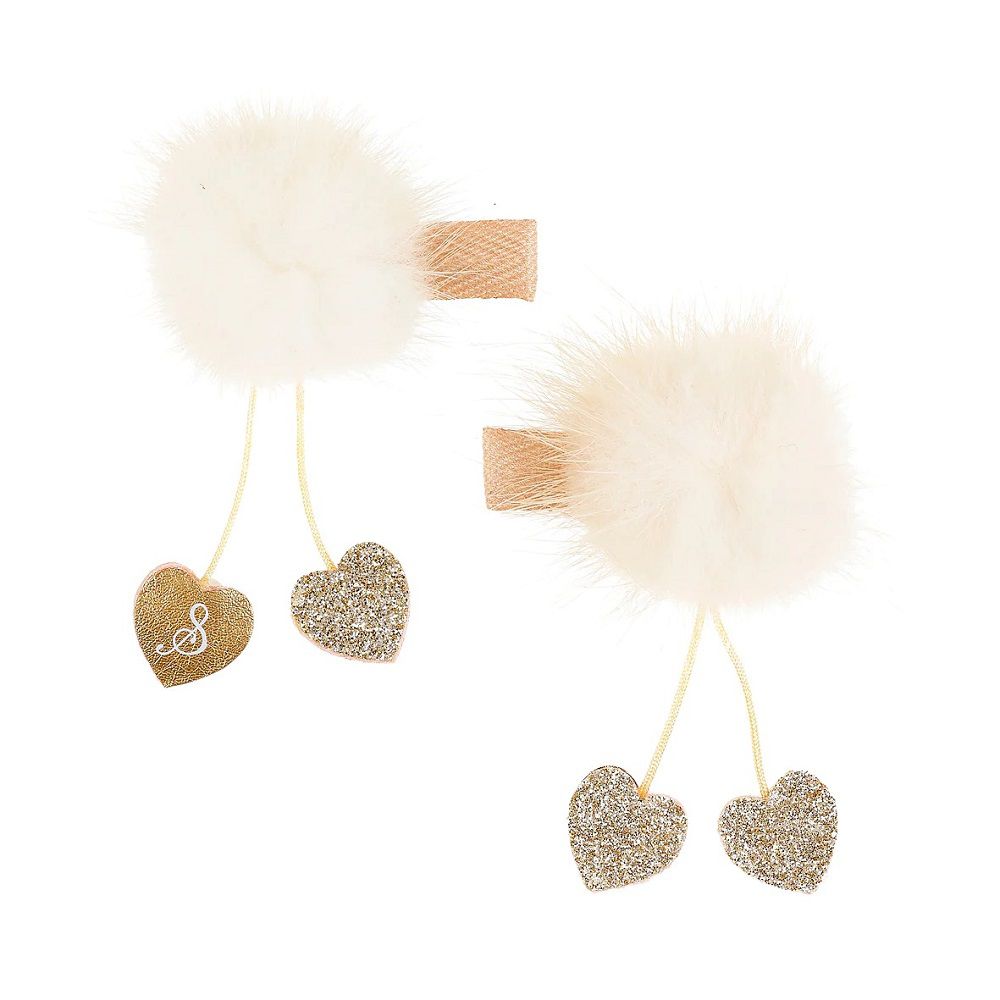 奶茶色毛毛愛心髮夾 2 件組