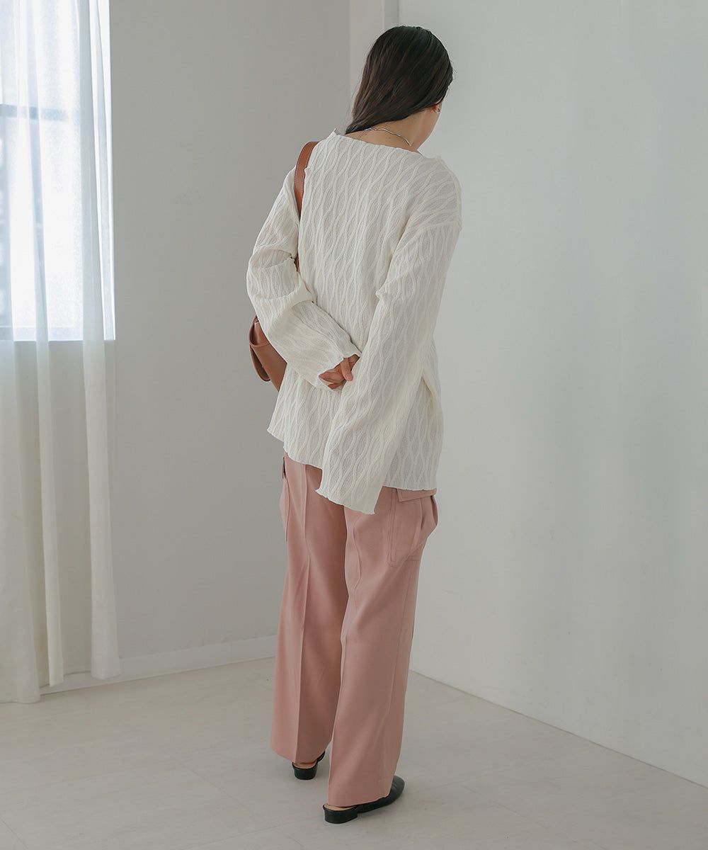 日本 Bab - 質感波紋薄長袖上衣-黑