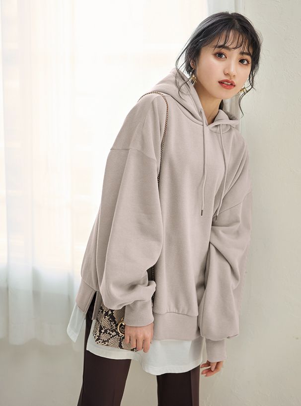 日本 GRL - 假兩件裏起毛連帽T-米