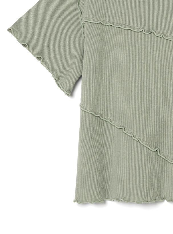 日本 GRL - 羅紋木耳邊短袖上衣-氣質杏