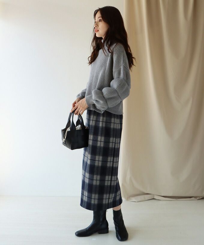 日本 BLUE EAST - 氣質修身學院風長裙-格紋-黑