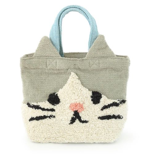 日本 TOMO - 可愛動物刺繡帆布包/提袋-貓咪-灰 (29×21×D10cm)